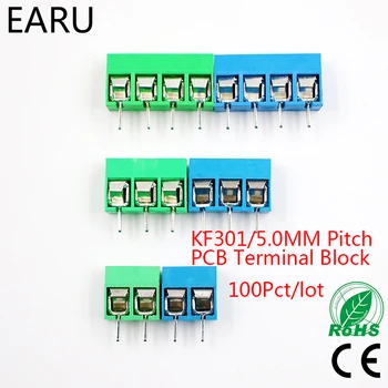 100/sok KF301-5.0-2P KF301-3P KF301-4P Pályán 5.0 mm, Egyenes Pin-2P 3P 4P Csavarral NYÁK sorkapocs-Csatlakozó, Kék, Zöld