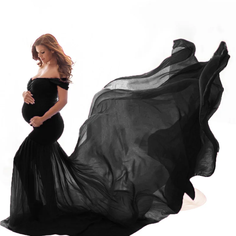 Hosszú Kismama Fotózás, Kellékek Terhesség Dress Fotózás Ki Váll Terhes Ruhák Női Maxi Kismama Ruhák