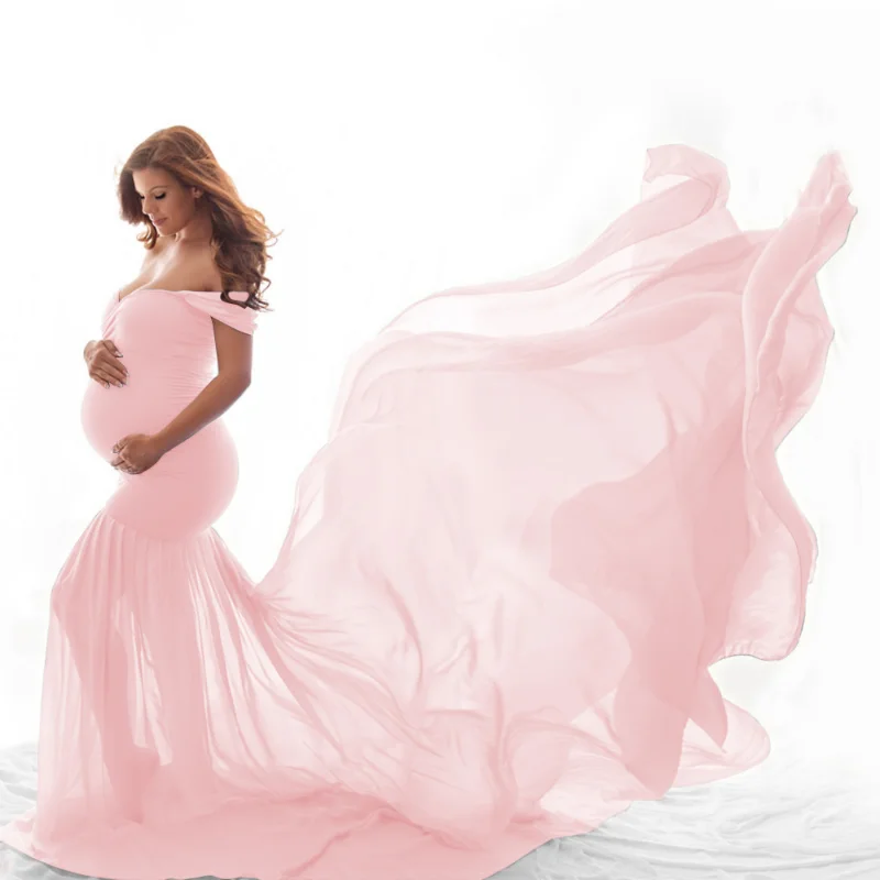 Hosszú Kismama Fotózás, Kellékek Terhesség Dress Fotózás Ki Váll Terhes Ruhák Női Maxi Kismama Ruhák