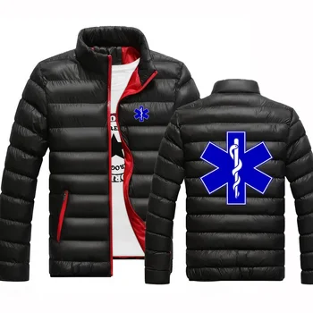 2024 Új EMT Mentős Sürgősségi Orvosi Téli Alkalmi Férfi Outwear Kabátok Szilárd Állvány Gallér Szélfogó Pamut, Bélelt Kabát