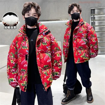 -30 Fokos Téli Fiú Kabát Kínai stílusú Sűrűsödik Meleg Fiú Felsőruházat Kabát 2-14 Éves Fiú Télikabát Ruha