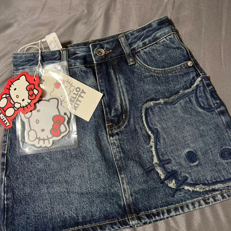 Sanrio Hello Kitty Vintage Farmer Szoknya Kawaii Y2k Slim Egy-line Mini Szoknya, Női, Magas Derék Farmer Ruha Streetwear Ruhák