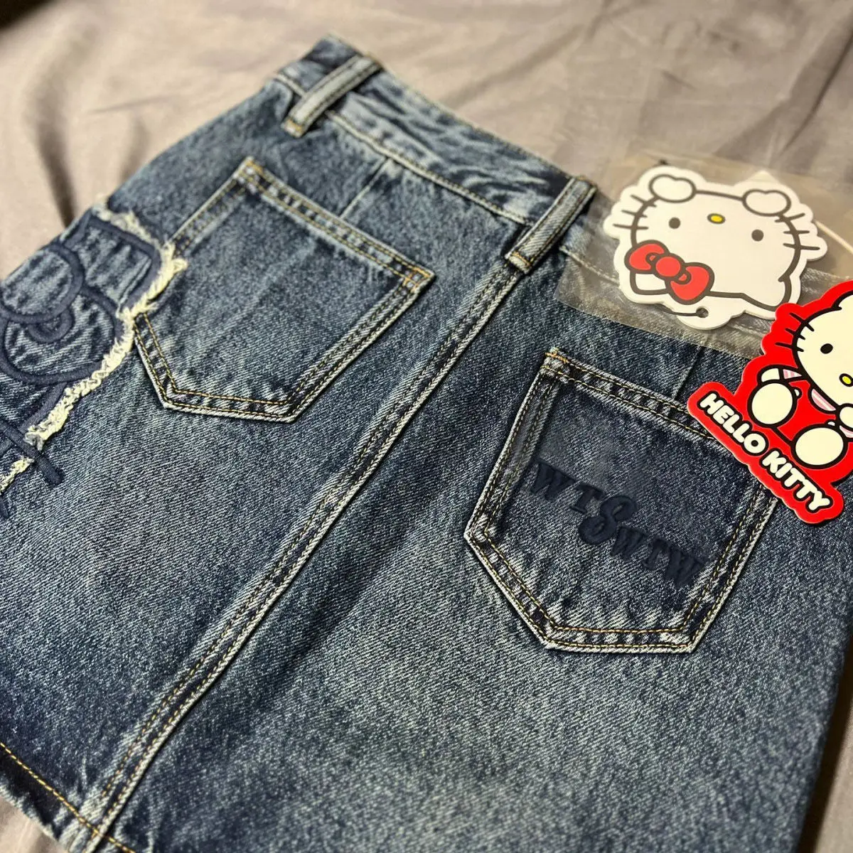 Sanrio Hello Kitty Vintage Farmer Szoknya Kawaii Y2k Slim Egy-line Mini Szoknya, Női, Magas Derék Farmer Ruha Streetwear Ruhák