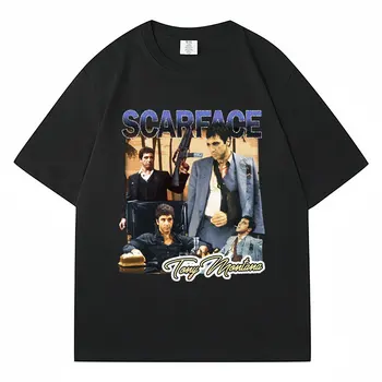 90-es évekbeli Film Sebhelyes Tony Montana Print Póló Férfi Nő Hip-Hop Divat Klasszikus Gótikus Túlméretezett póló Pamut Póló Streetwear