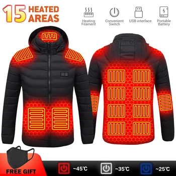 A férfiak Télen Meleg USB-15 Zóna Fűtési Kabátok Intelligens Termosztát Tiszta Színű, Kapucnis Fűthető Ruházat Kabátok Meleg Kabátok Túrázás