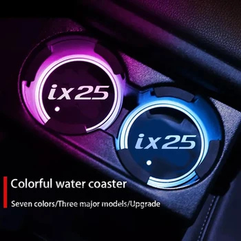 Autó LED Víz Csésze Alátét Alátét 7 színek Anti-slip Hyundai ix25 Embléma Jelvény Világító Welcome drink Lámpa Trim Tartozékok