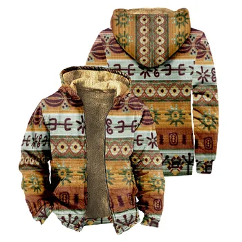 Azték Geometriai Vintage Nyomtatás Gyapjú Sűrűsödik Dzseki Kabát Férfi Téli Szabadtéri Gyapjú Meleg Melegítőben Kabátok, Férfi Kabátok Streetwear