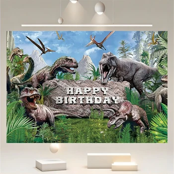 Boldog Születésnapot Dinoszaurusz Téma Háttér Neve Customiz Háttér Fiú Lány Fél Banner Újszülött Baba Zuhany Room Decor Fotózás