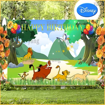 Egyéni Disney Rajzfilm Lion King Kedves Szimba Timon Pumba Zazu Hornbill Szülinapi Parti Erdő Hátteret Fotózás Háttér
