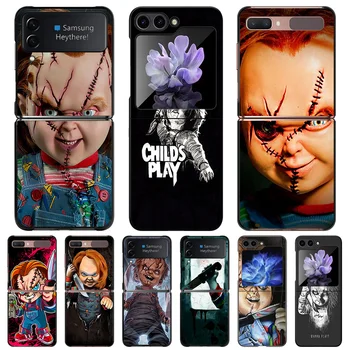 Fekete Matt Anti-Csepp Telefon tok Samsung ZFlip5 5G Horror Gyermek Chucky Nehéz Galaxy Z Flip 3 4 5 Fedél