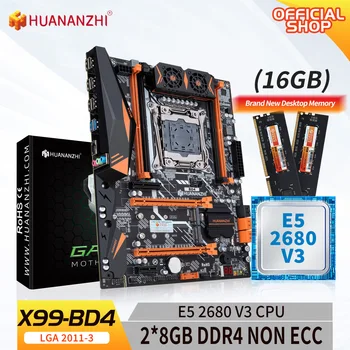 HUANANZHI BD4 LGA 2011-3 Alaplap Intel XEON E5 2680 v3 2*8G DDR4 NON-ECC memória combo kit meghatározott NVME NGFF SATA USB