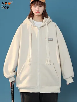 Hímzett molett Kabát Vintage Kapucnis Húzózsinórral Cipzár Baseball Egységes Kabát Női koreai Divat Alkalmi Felső Streetwear