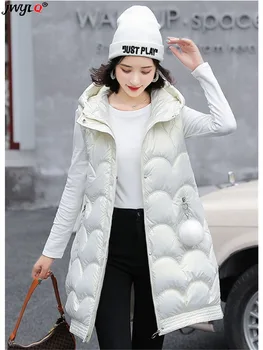 Koreai Divat Streetwear Kapucnis, Hosszú Mellény, Kabát Őszi Téli Vastag Meleg Ujjatlan Pamut-párnázott Outwear Alkalmi Laza Zubbonyok