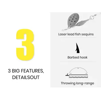 Kézzel készített Spinner Csalit Élénk Színű Spinner Sequin Design 5db Kompakt Méretű Csalik Éles a Halászati