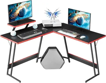 L Alakú Játék Asztal Számítógép Sarok Íróasztal PC Játék Asztal Asztal, Monitor Kelő Állni Home Office Írás (Fekete, 47 Hüvelyk)