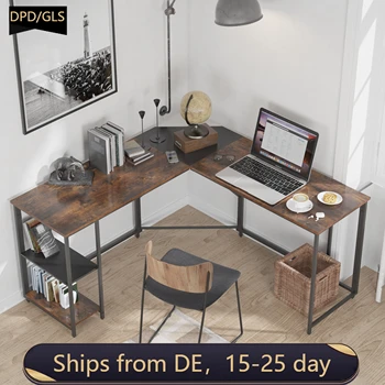L-alakú íróasztal, polc, home office (fekete+ország barna) méret 38.03*18.89*38.03 cm
