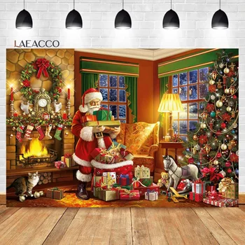 Laeacco Karácsonyi Fotózás Hátteret, Santa Claus Téli Csillogó Karácsonyfa Kandalló Felnőttek A Gyerekek Születésnapi Portré Háttér