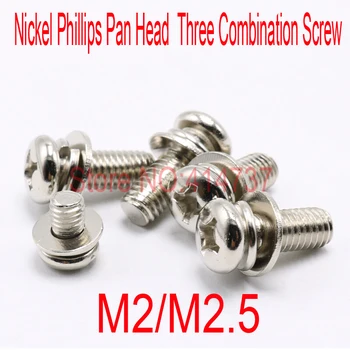 M2/M2.5 Phillips Pan Head Három Kombináció Három Csavart sem csavarok alátét csatolt acél, nikkellel triád csavar