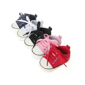 Népszerű klasszikus vászon lapos baba cipő kényelmes, csúszásmentes alkalmi gumi talpú baba gyaloglást