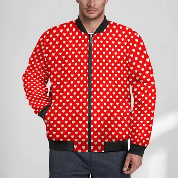 Piros-Fehér Szíveket Kabátok Őszi Pöttyös Vintage Alkalmi Kabátok, Férfi Vízálló Kültéri Szélfogó Design Túlméretezett Kabát