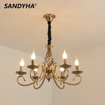 SANDYHA Retro Ipari Stílusú Csillár Art Design Led Gyertya Lámpa Nappali Étkező Hálószoba Kávézó Berendezés függesztett Lámpák