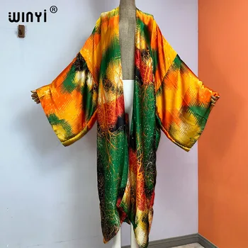WINYI kimonó divat nyomtatás bohém kaftans strand viselet álca Kardigán Elegáns szexi Ünnep maxi strand ruhák nők vestidos