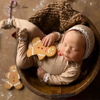 Újszülött Karácsonyi fotózás ruha kétrészes szett baba karácsonyi téma ünnepi mézeskalács manjumpsuit fotó ruha
