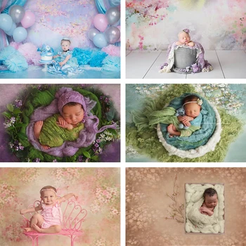 Újszülött Portré Hátterekkel, Virágok, Születésnap Dekoráció Absztrakt Mintás Torta Smash Fotó Háttér Stúdió Fotózás A Kellékek